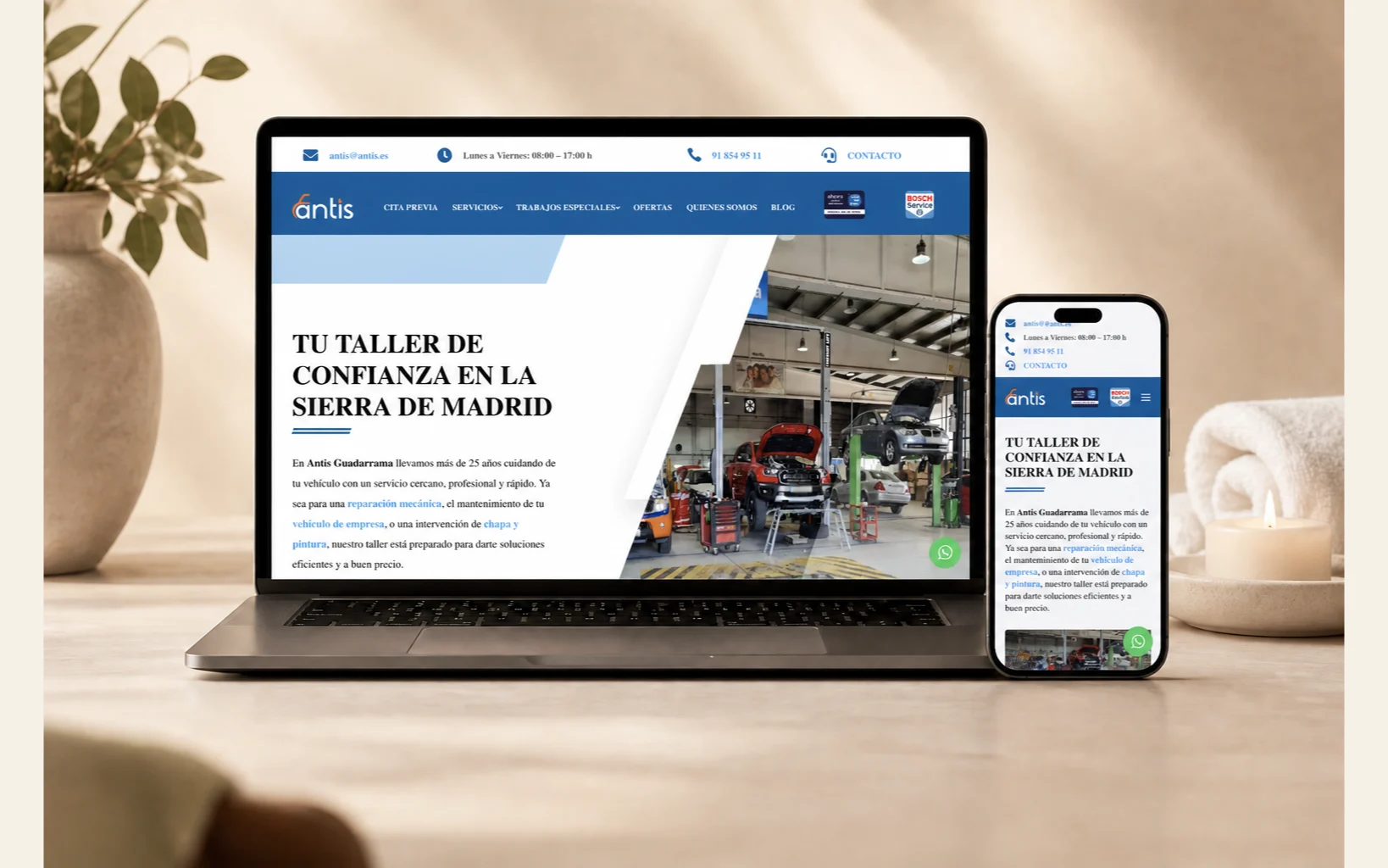 Mockup web de Talleres Antis