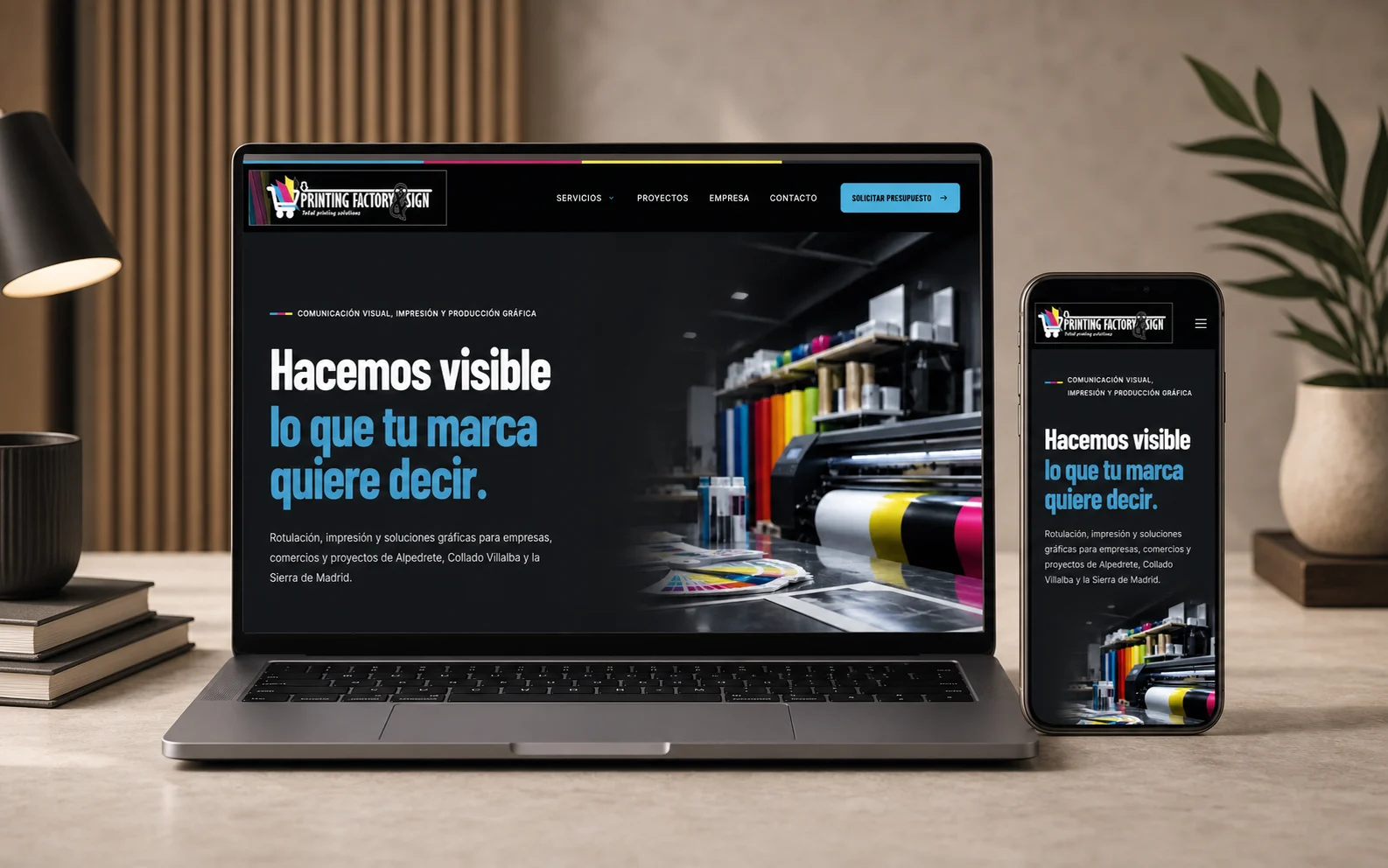 Mockup de la web de Printing Factory